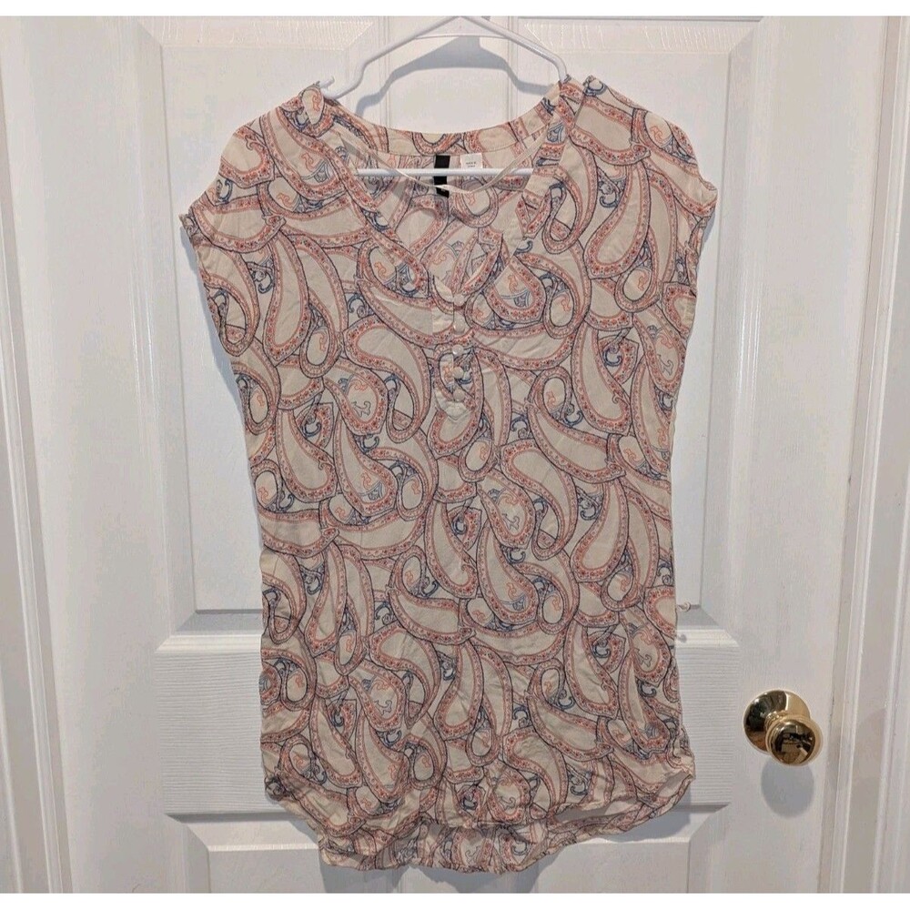 H&M‎ Boho Colorful Paisley V Neck Blouse Size 2 Cottagecore Fairycore Vintage